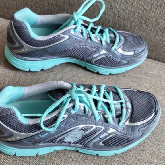 Sketchers Tone-ups Gray and Teal Women's Athletic Shoes size 9 - Picture 4 of 6